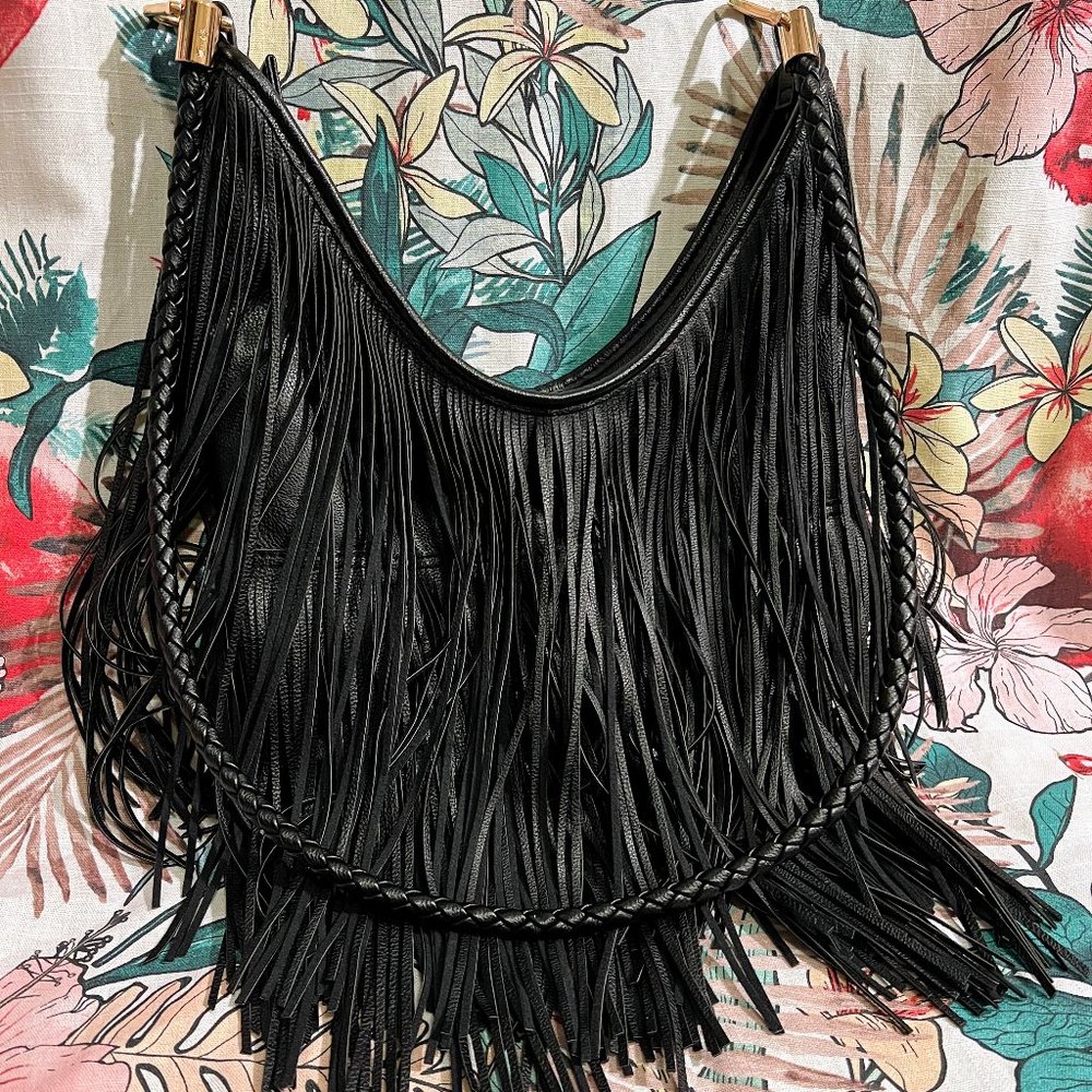 H&M Fringe Crossbody Hobo Crescent Bag with Braided Strap